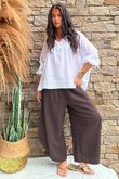 Annie Cushion Cotton Barrel Culotte Pant Chocolate
